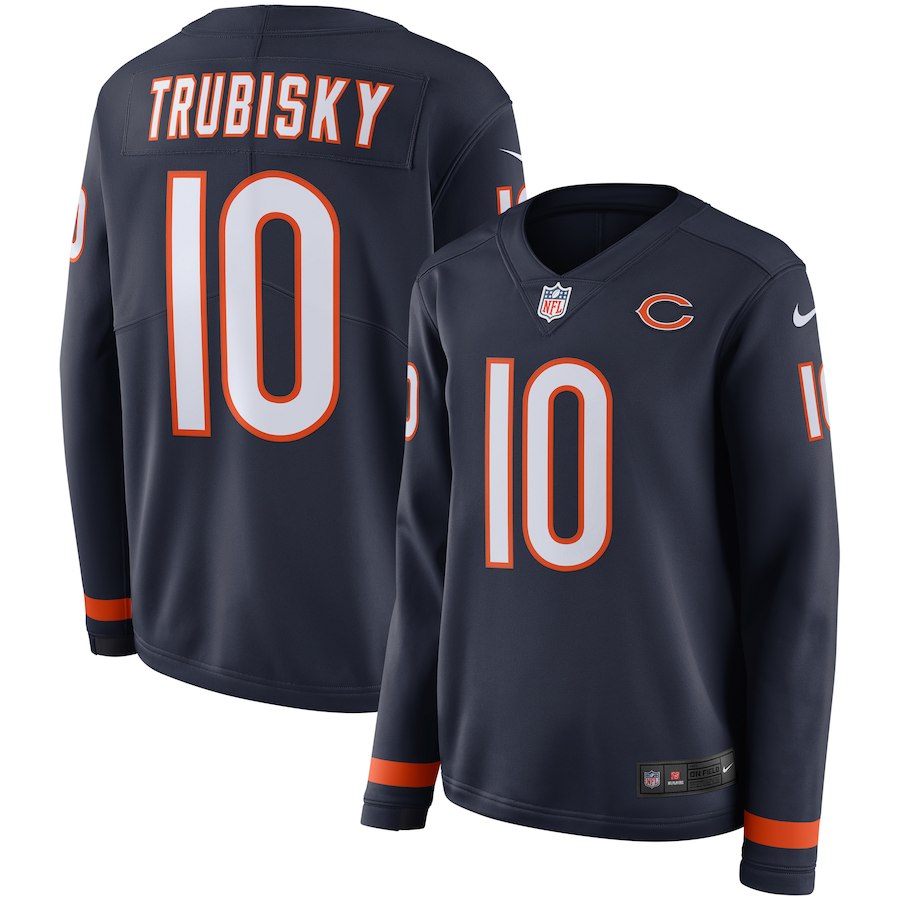 Women Chicago Bears #10 Trubisky  blue  Limited NFL Nike Therma Long Sleeve Jersey->women nfl jersey->Women Jersey